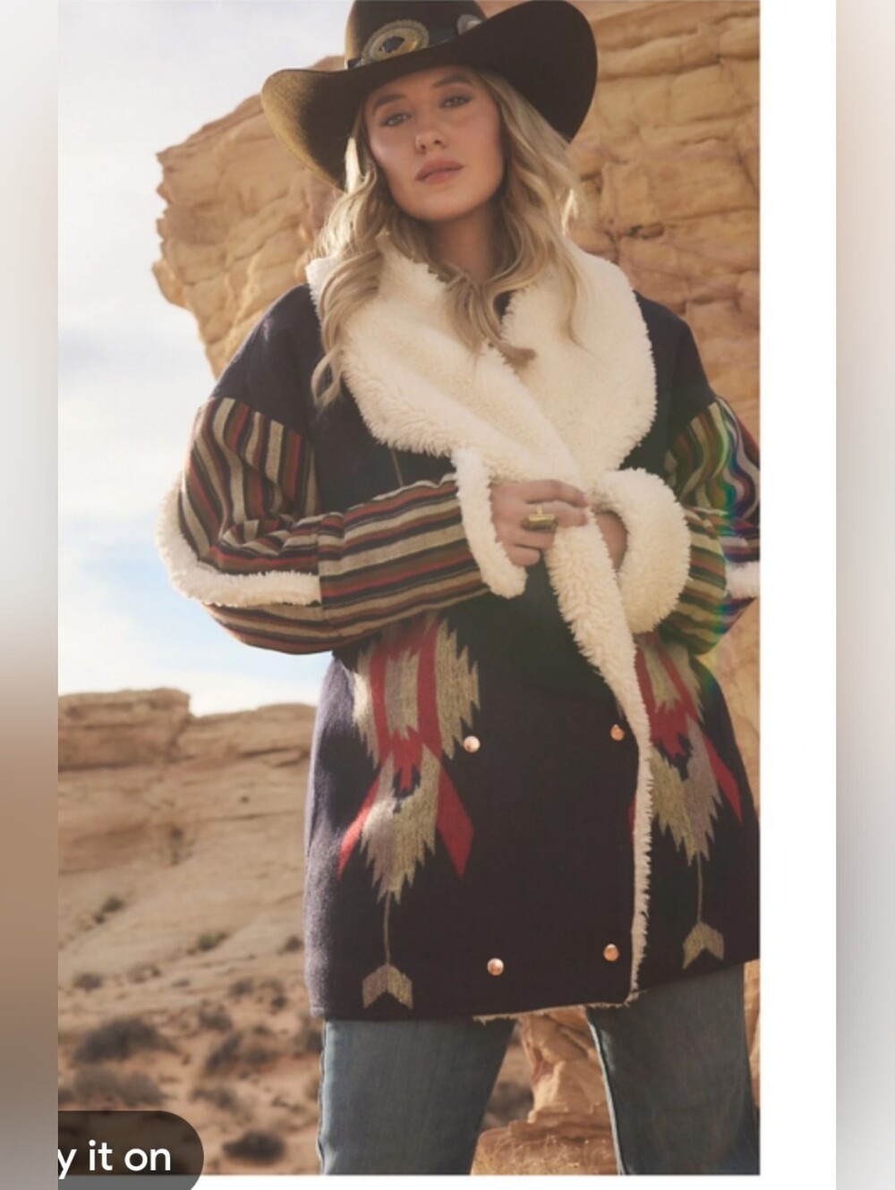 Lainey Wilson Wrangler Oversized Southwestern Aztec Sherpa Coat S Small Cowgirl